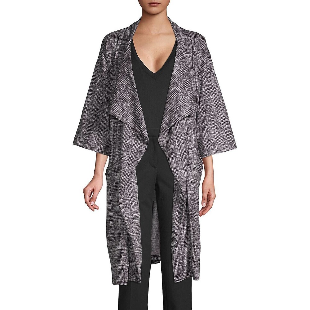 Loramendi Open Front LONG Knit Trench Coat Gray Black Women's Med NWT NEW